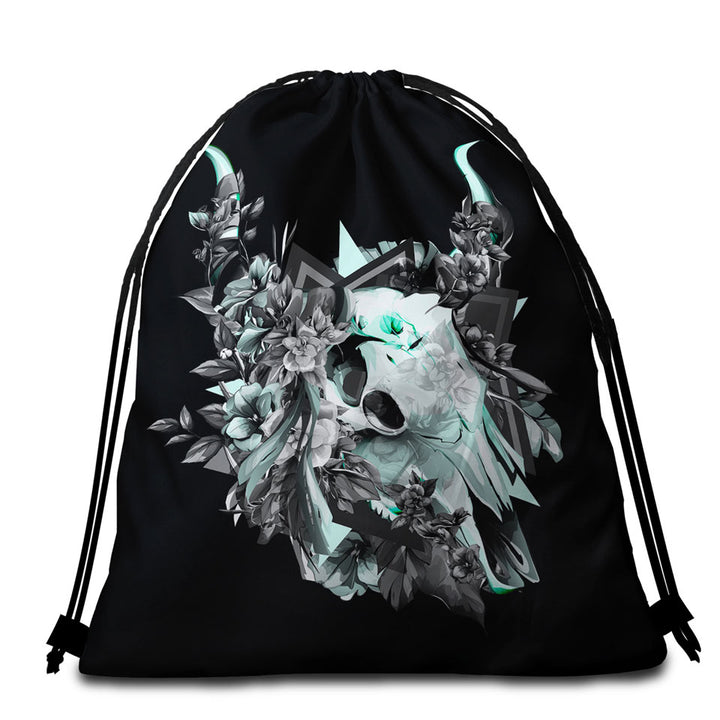 Cool Turquoise Bull Skull Beach Towel Bags