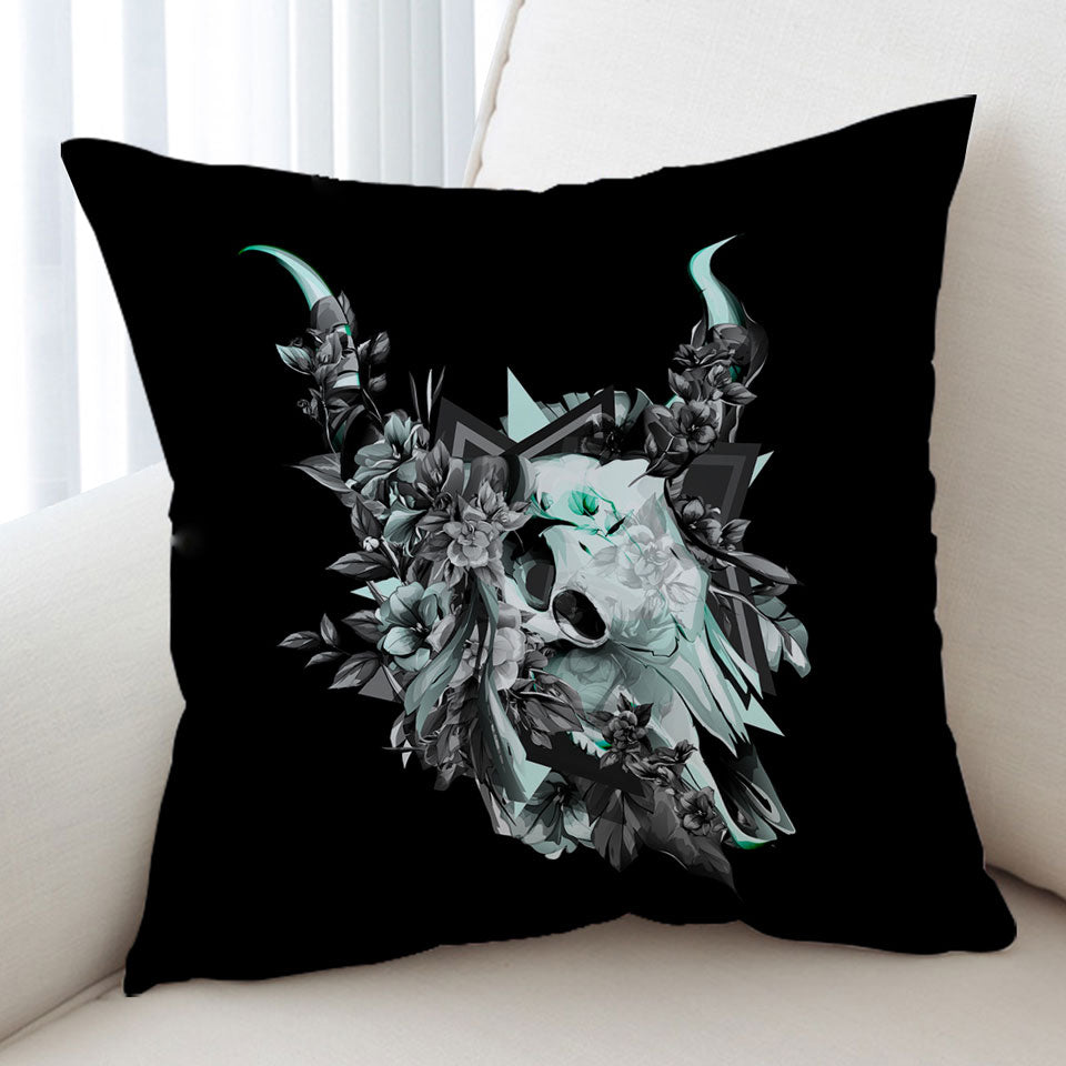 Cool Turquoise Bull Skull Cushion Cover