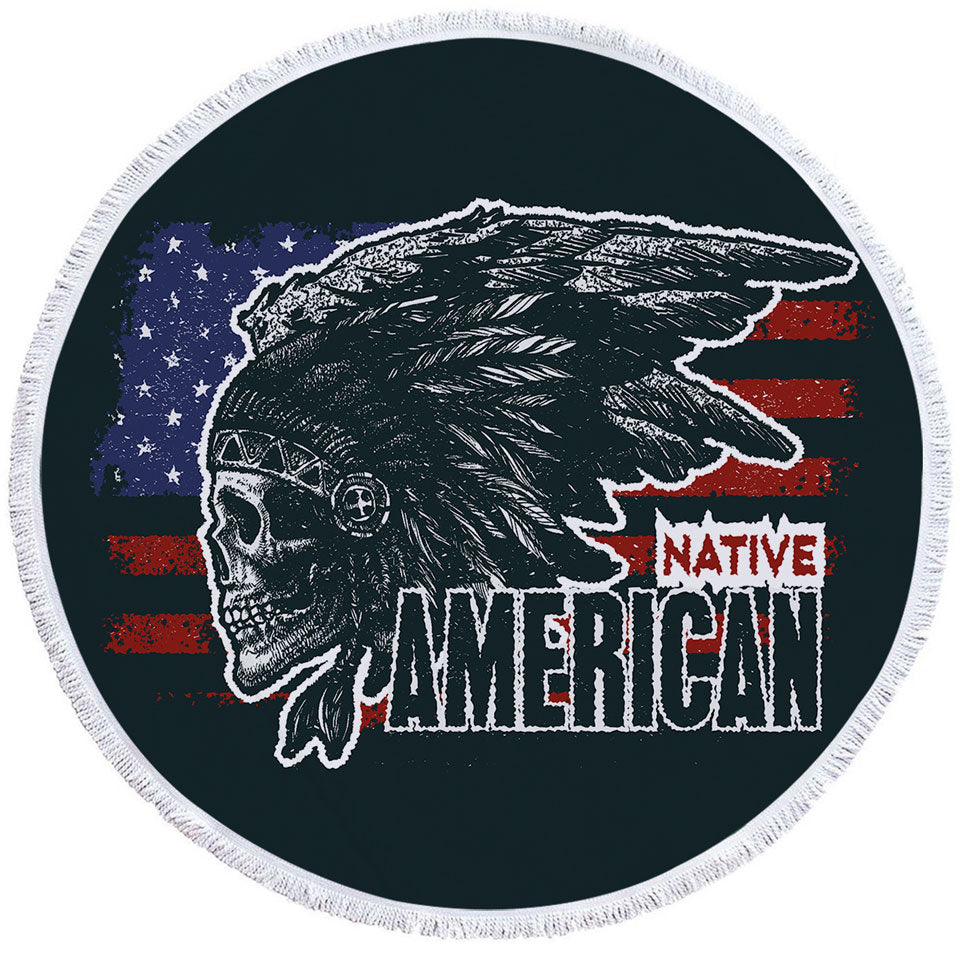 Cool USA Circle Beach Towel Native American Chief Skull