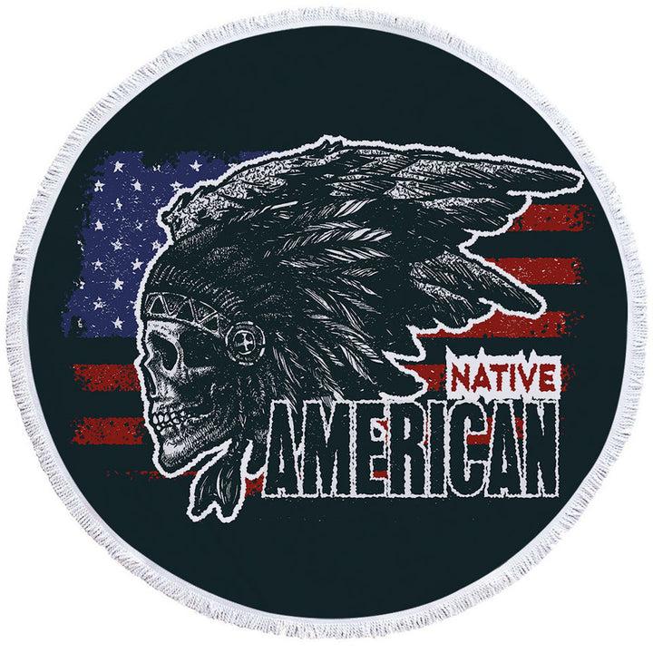 Cool USA Circle Beach Towel Native American Chief Skull