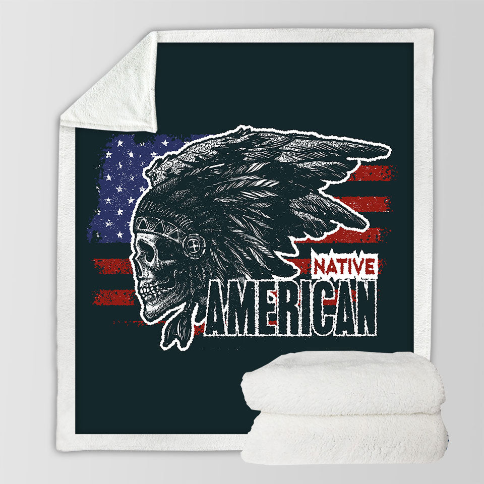 Cool USA Fleece Blankets Native American Chief Skull