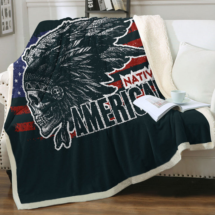 Cool USA Sherpa Blanket Native American Chief Skull