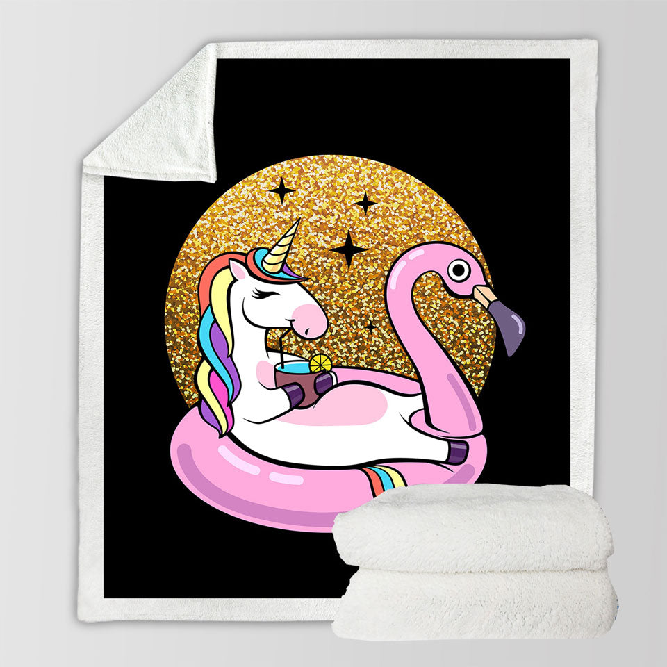 Cool Unicorn Couch Throws Chilling on Flamingo Float