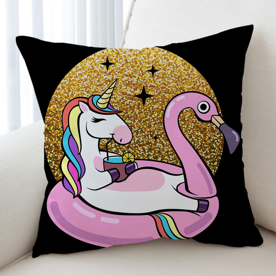 Cool Unicorn Sofa Pillows Chilling on Flamingo Float