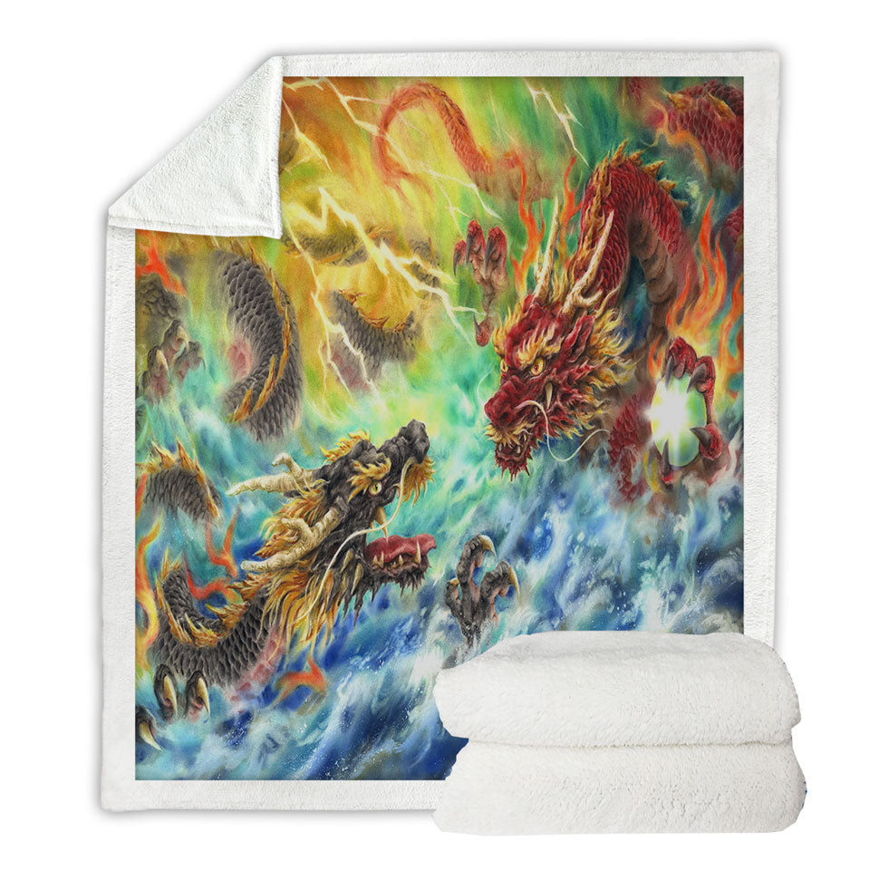Cool Unique Blankets Fantasy Fire vs Water Encountering Dragons