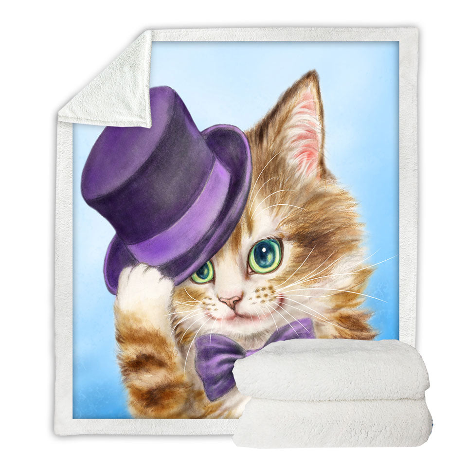 Cool Unique Throws Cats Art the Purple Top Hat and Bow Tie Kitty