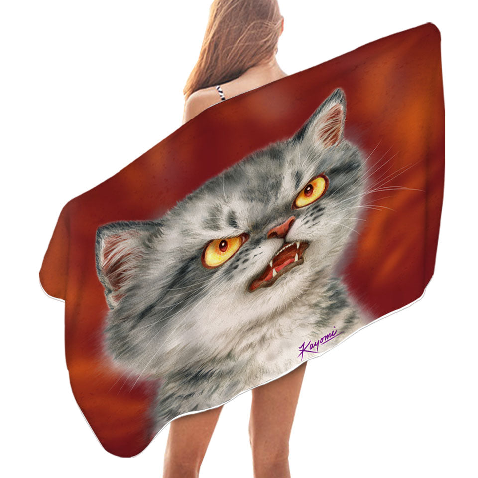 Cool Unusual Beach Towels Cats Designs Angry Furious Kitten
