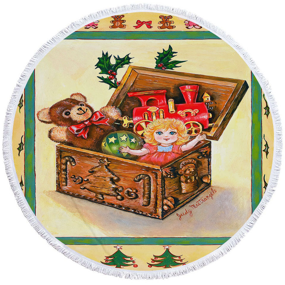Cool Vintage Round Beach Towel Art for Kids the Toy Box Painting