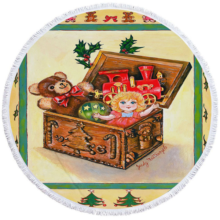 Cool Vintage Round Beach Towel Art for Kids the Toy Box Painting
