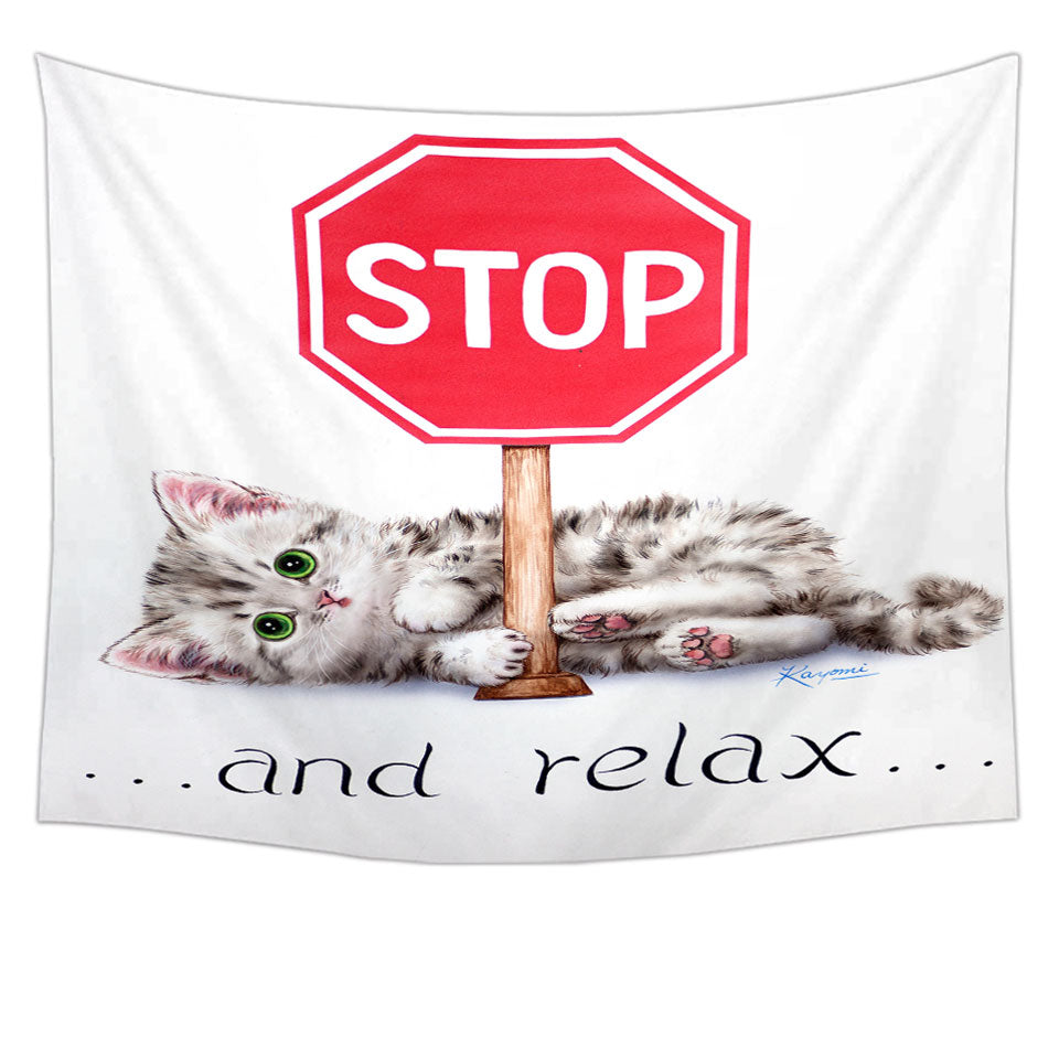 Cool Wall Decor Cats Encouraging Quote Tapestry Cute Kitten