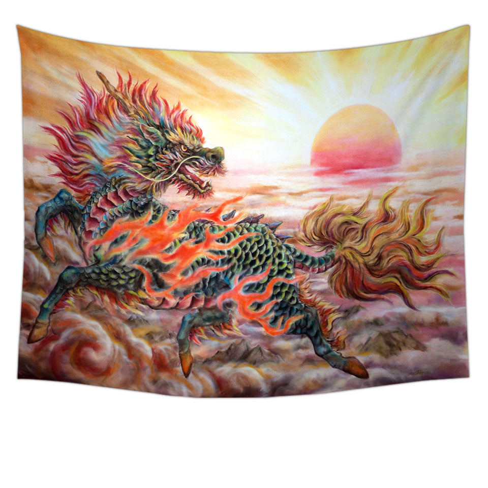 Cool Wall Decor Fantasy Art Sun Fire Kirin Tapestry