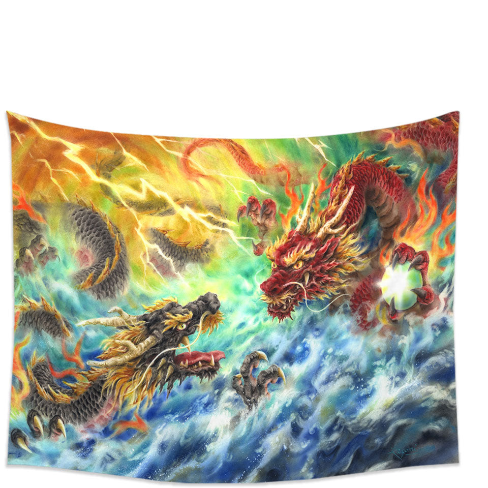 Cool Wall Decor Prints Fantasy Fire vs Water Encountering Dragons