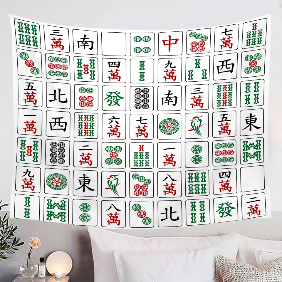 Cool Wall Decor Tapestry Chinese Mahjong Tiles