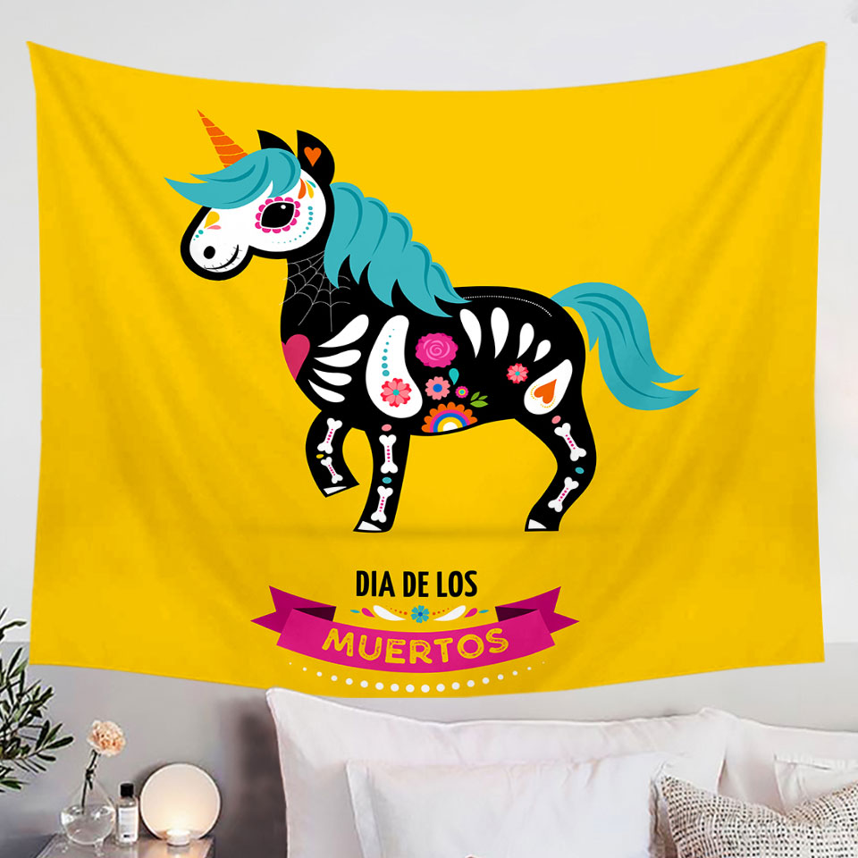 Cool Wall Decor Tapestry Day of the Dead Unicorn