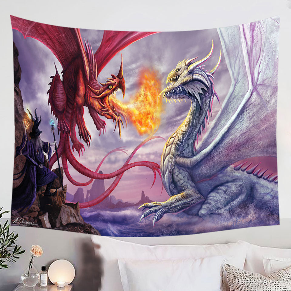Cool-Wall-Decor-Tapestry-Fantasy-Artwork-Dragons-War