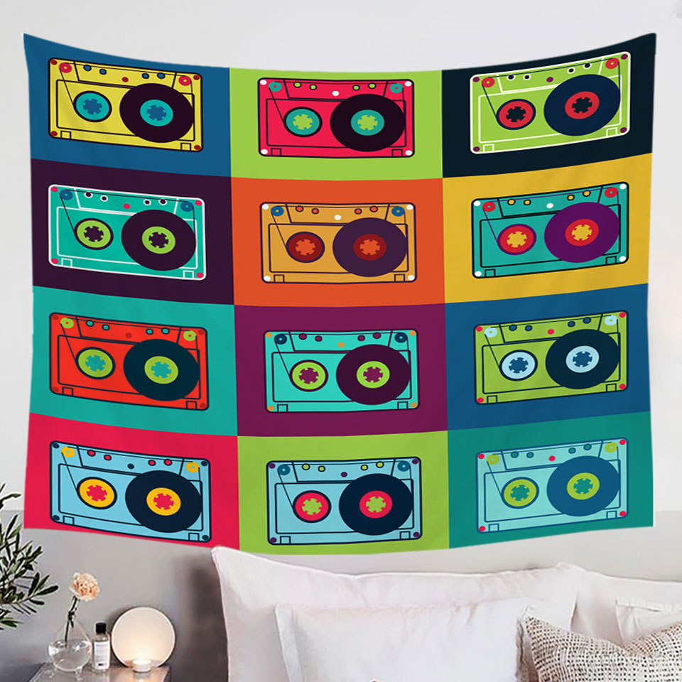 Cool Wall Decor Tapestry Multi Colored Vintage Cassette