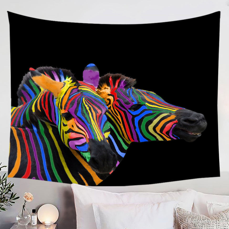 Cool Wall Decor Tapestry Rainbow Striped Zebras