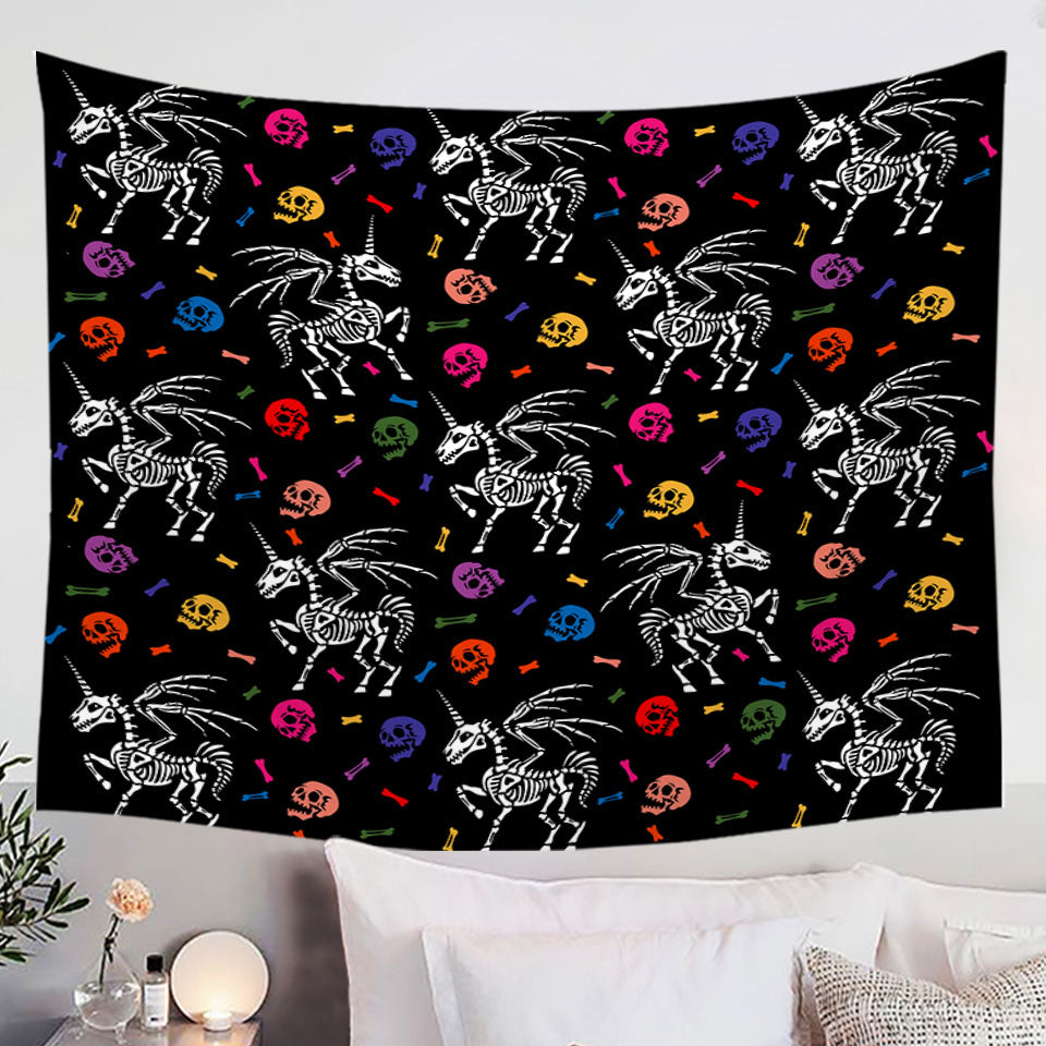 Cool Wall Decor Tapestry for Halloween Unicorn Skeletons and Skulls