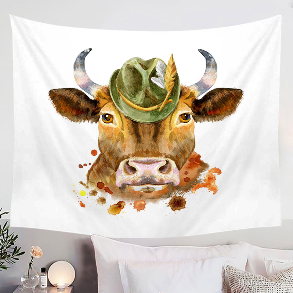 Cool Wall Decor Tapestry with Bavarian Cow