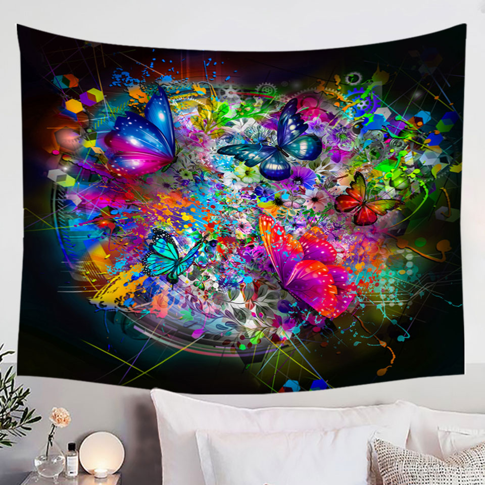 Cool Wall Decor Tapestry with Butterflies and Flowers Craziness