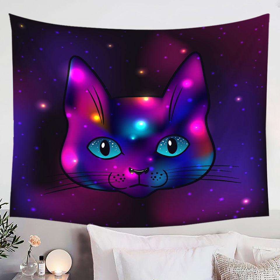 Cool Wall Decor Tapestry with Purple Space Cat