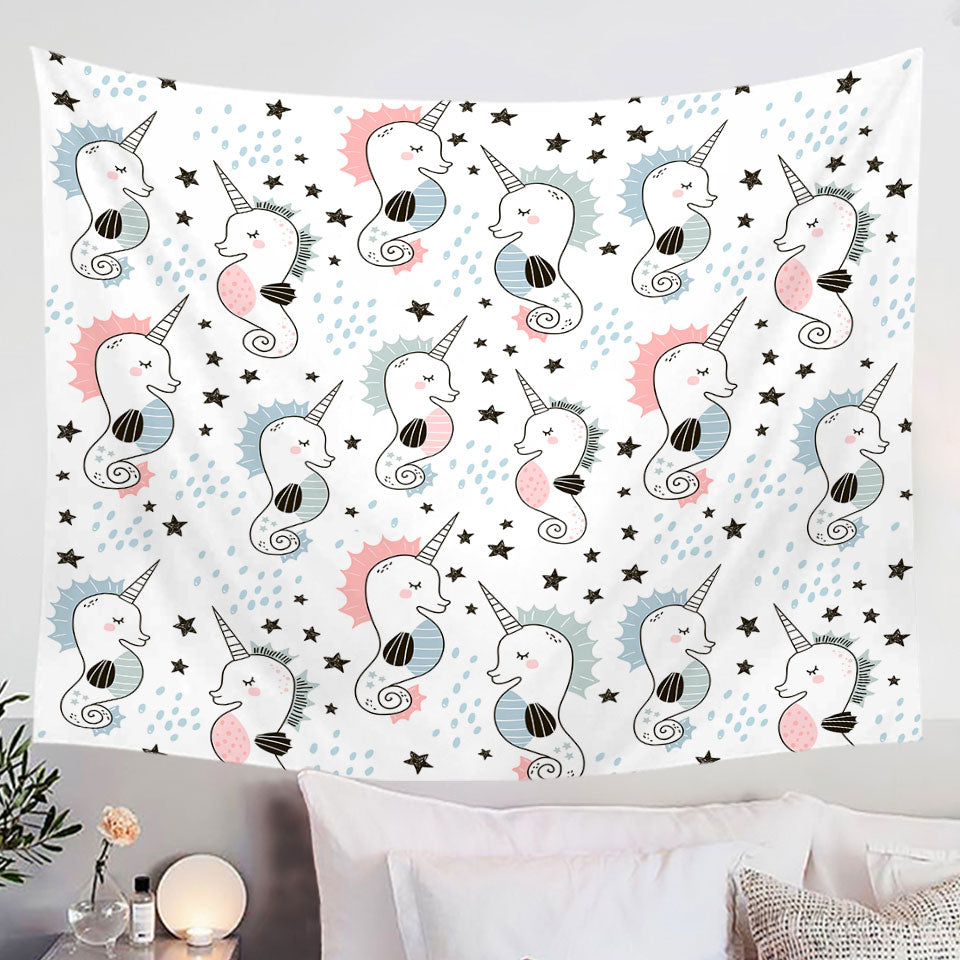 Cool Wall Decor Tapestry with Seahorse Unicorns