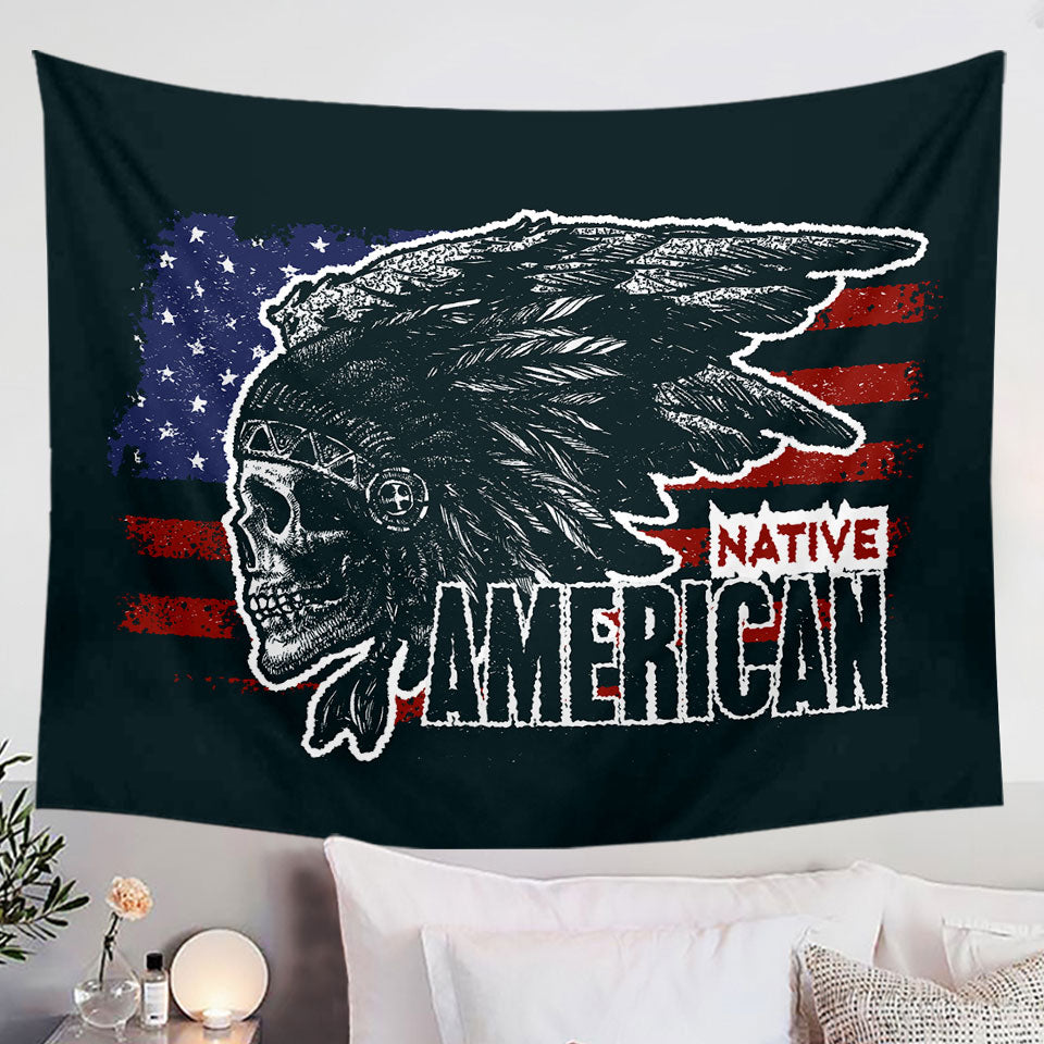 Cool Wall Decor Tapestry with USA Native American Chief Skull