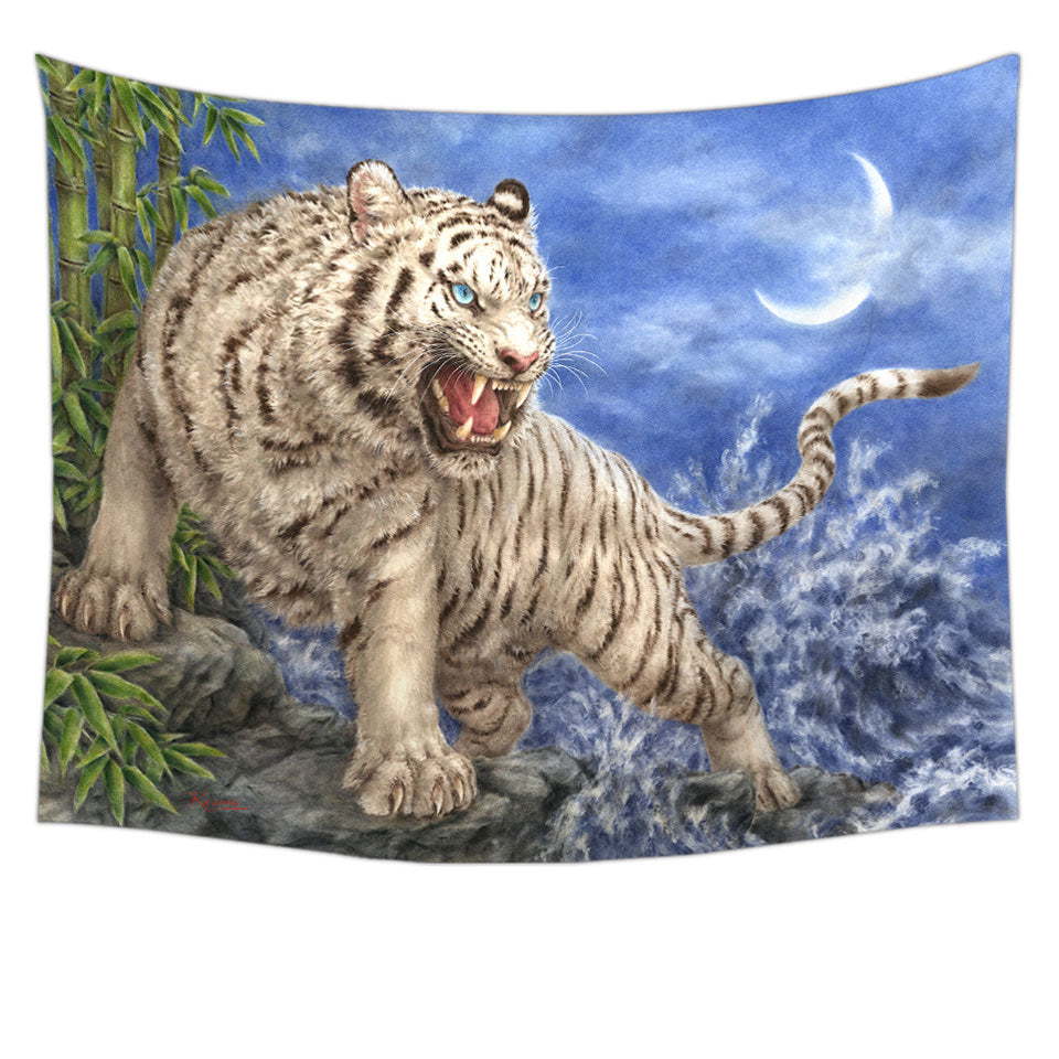 Cool Wall Decor Wild Animal Painting Ocean White Tiger Tapestry