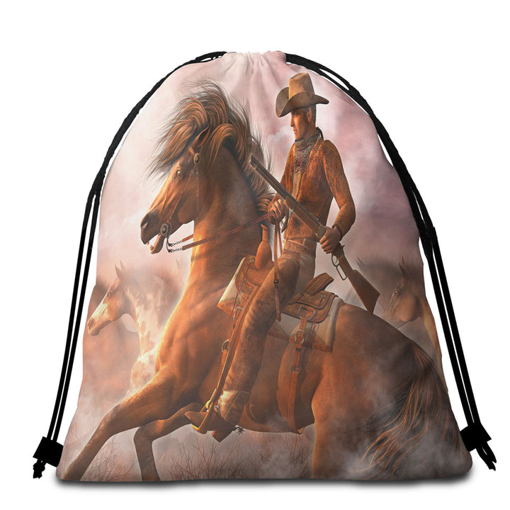 Cool Western Horse the Range Rider Beach Bags and Towels