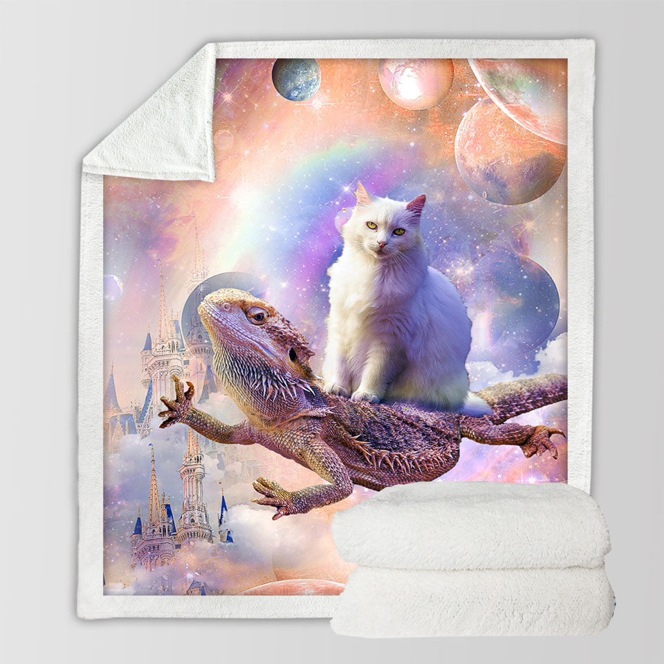 products/Cool-White-Cat-Riding-a-Dragon-Lizard-in-Space-Sherpa-Blanket