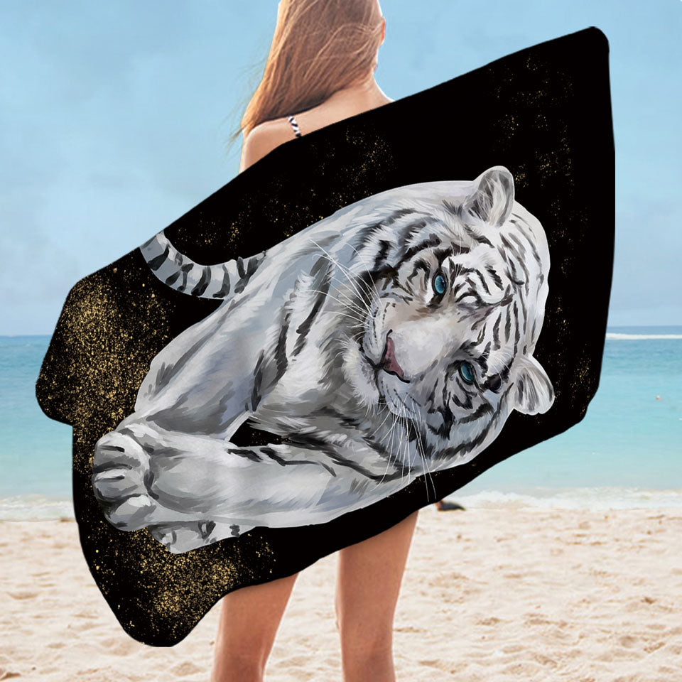 Cool White Tiger Beach Towel for Mens