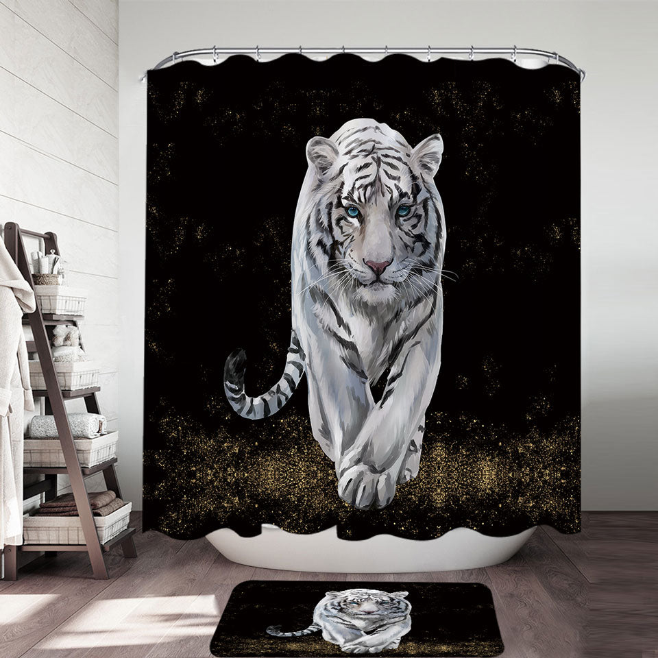 Cool White Tiger Shower Curtains for Mens Bathroom