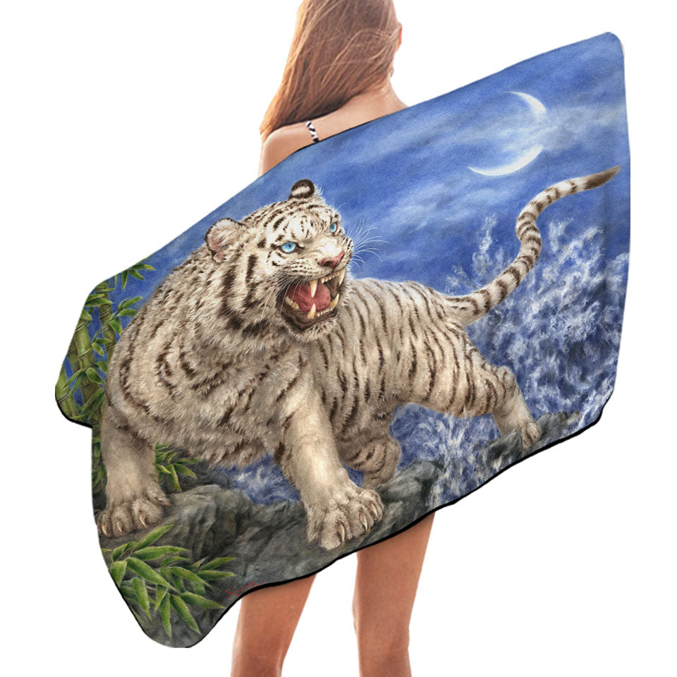 Cool Wild Animal Painting Ocean White Tiger Beach Towels