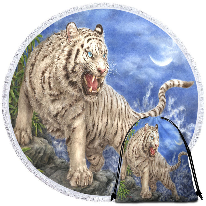 Cool Wild Animal Painting Ocean White Tiger Circle Beach Towel