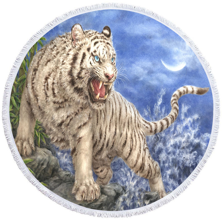 Cool Wild Animal Painting Ocean White Tiger Round Beach Towel