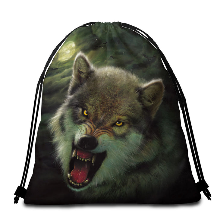 Cool Wildlife Animal Art Nightbreed Moon Wolf Beach Towel Bags