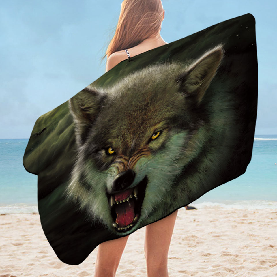 Cool Wildlife Animal Art Nightbreed Moon Wolf Beach Towels