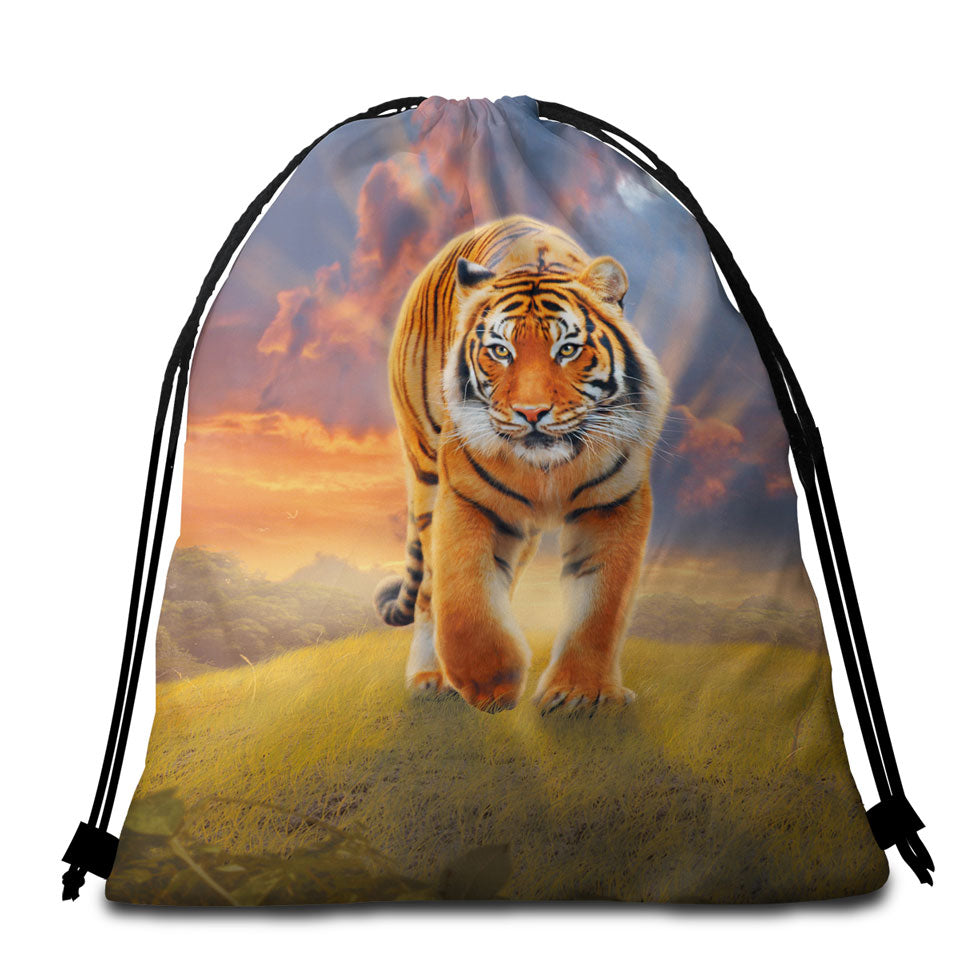 Cool Wildlife Animal Art Rising Sun Tiger Beach Towel Bags