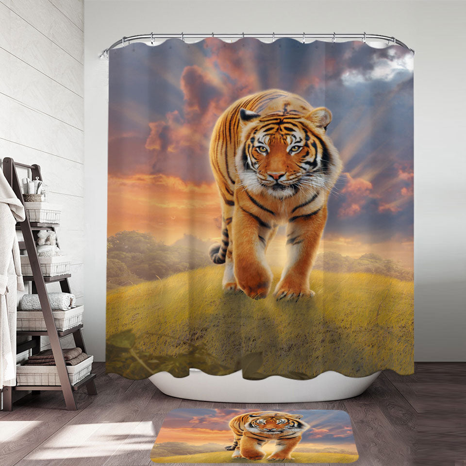Cool Wildlife Animal Art Rising Sun Tiger Shower Curtain