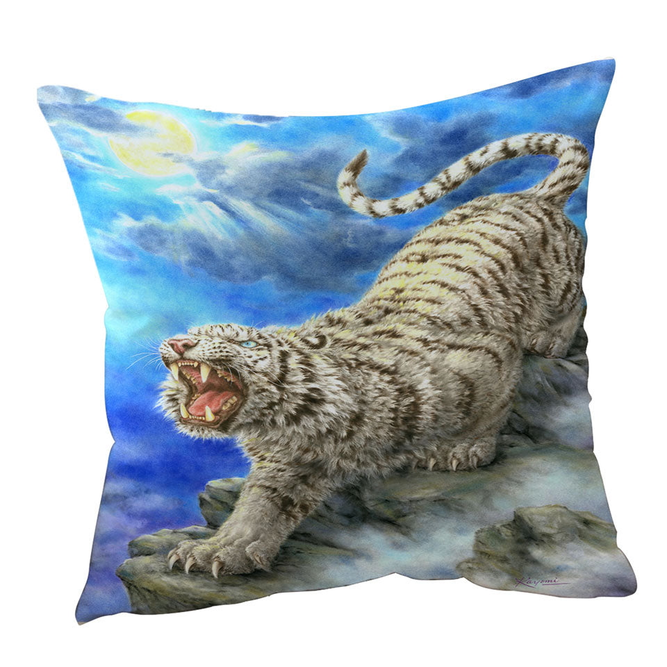 Cool Wildlife Animal Art Roaring White Tiger Cushion Cover