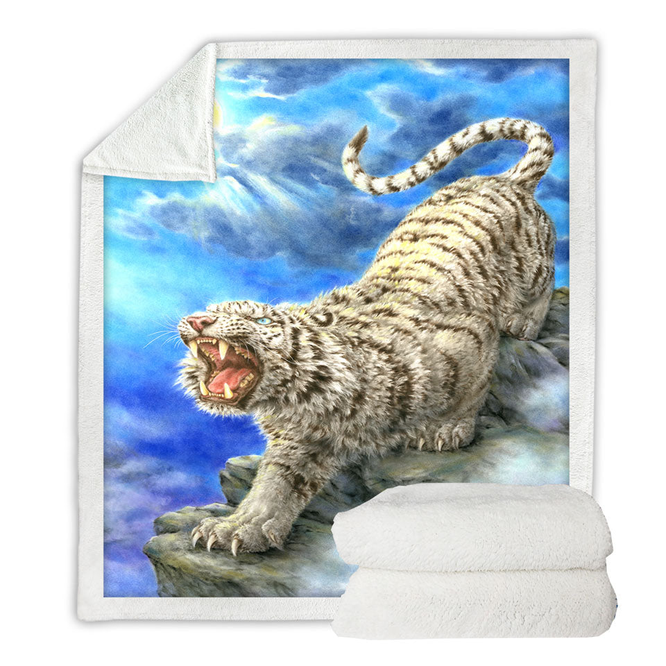 Cool Wildlife Animal Art Roaring White Tiger Sherpa Blanket