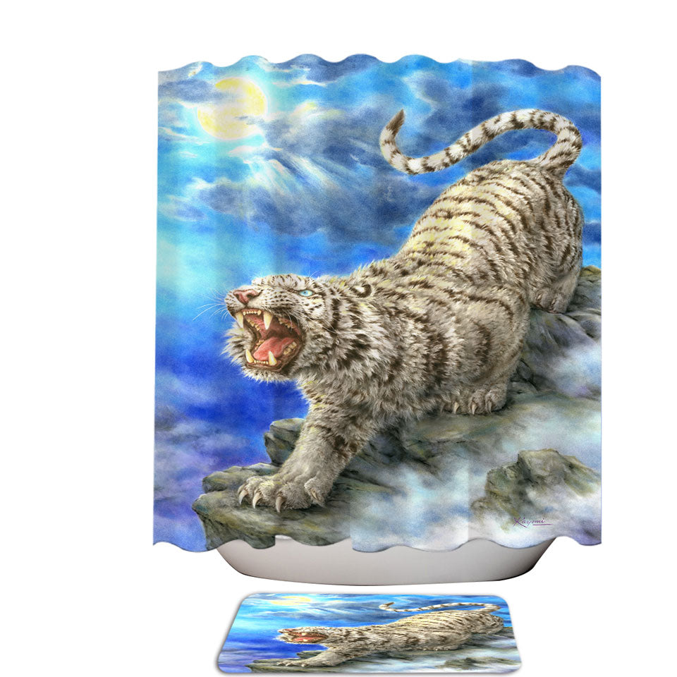 Cool Wildlife Animal Art Roaring White Tiger Shower Curtain