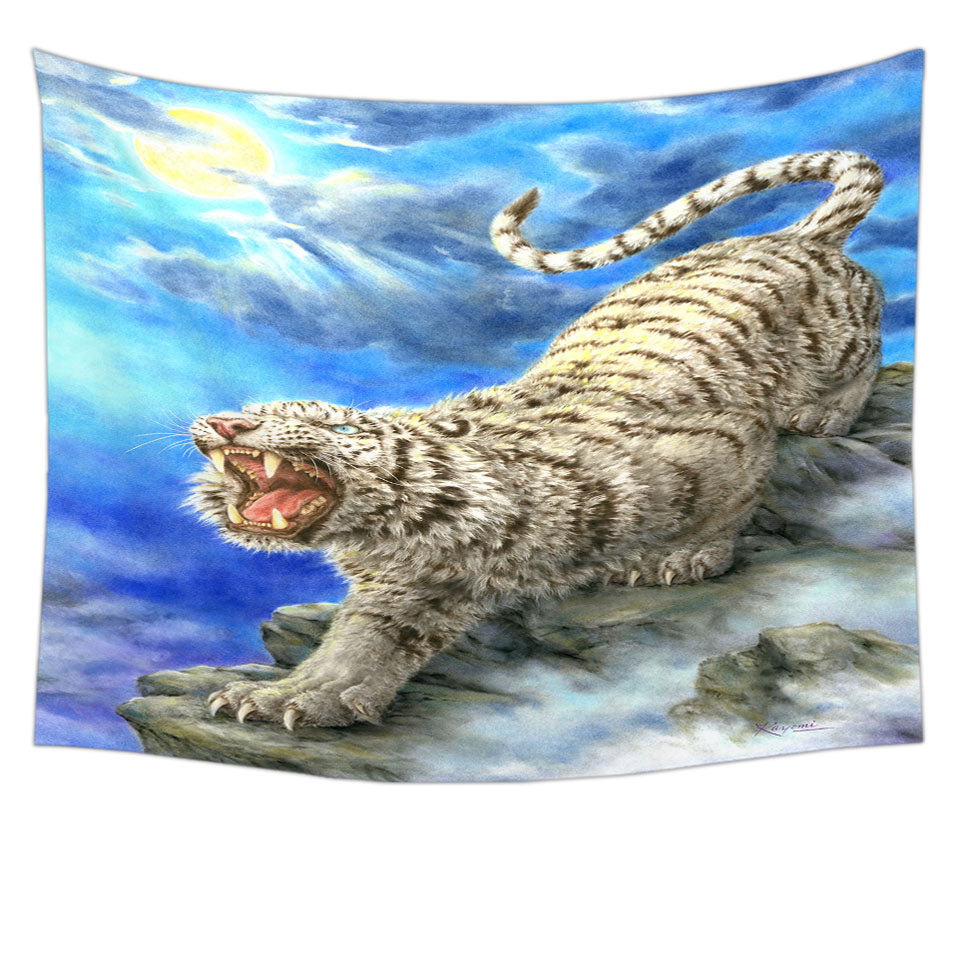Cool Wildlife Animal Art Roaring White Tiger Tapestry