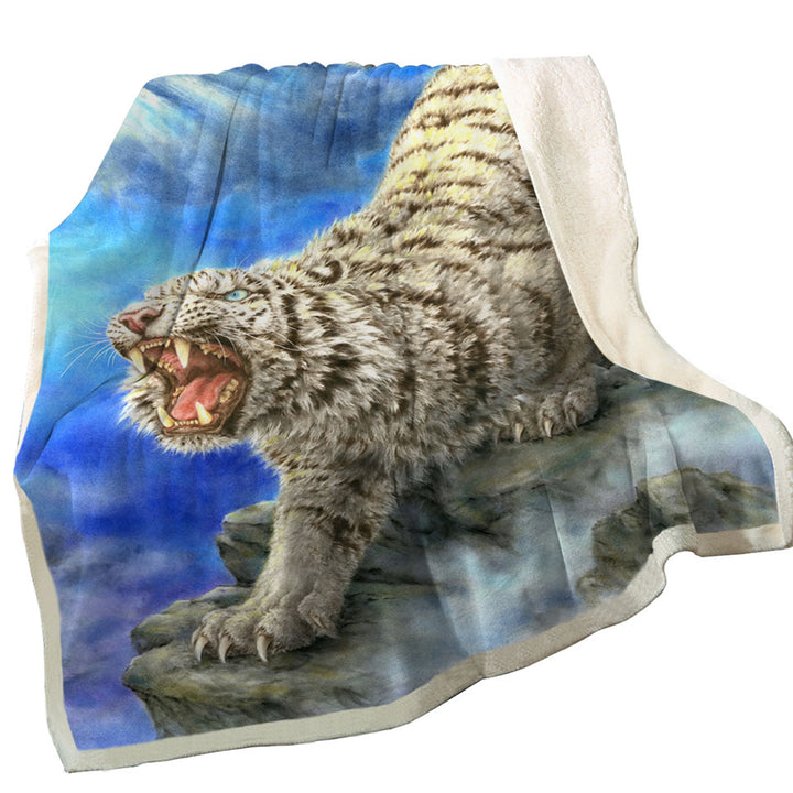 Cool Wildlife Animal Art Roaring White Tiger Throw Blanket