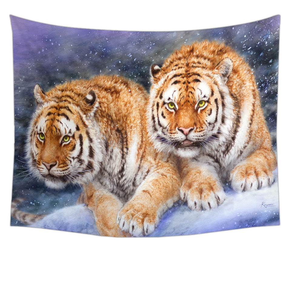 Cool Wildlife Animal Art Wall Decor with Tigers in Snow Storm