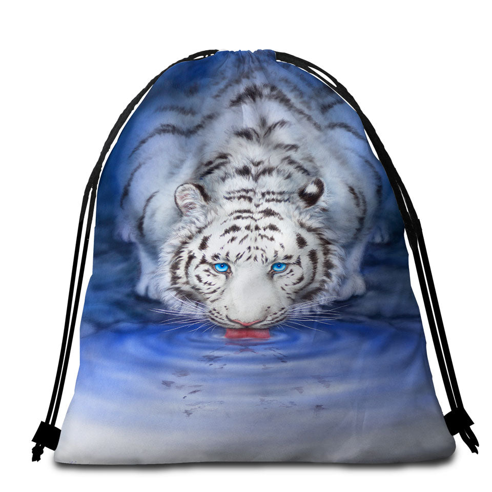 Cool Wildlife Animal Art White Tiger Oasis Beach Towel Bags
