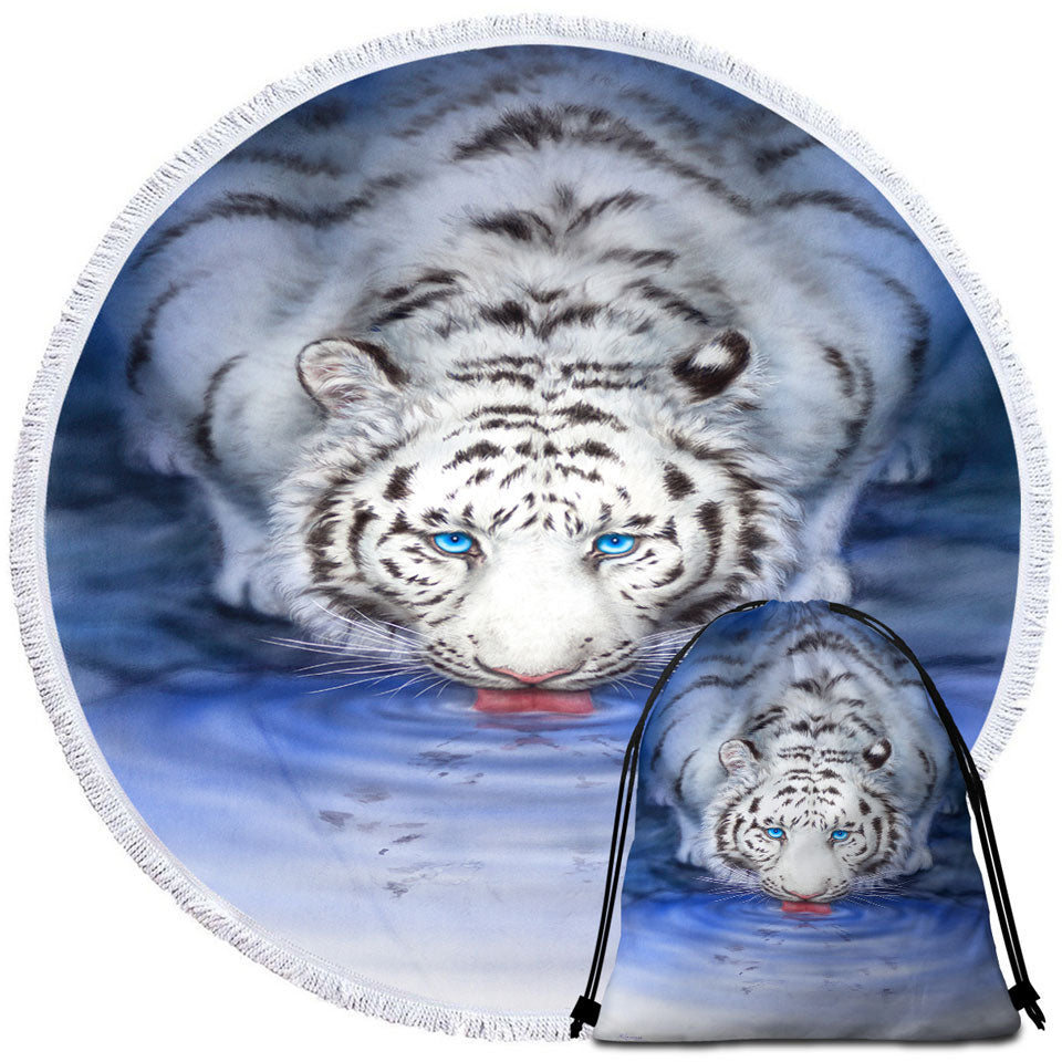 Cool Wildlife Animal Art White Tiger Oasis Beach Towels and Bags Set