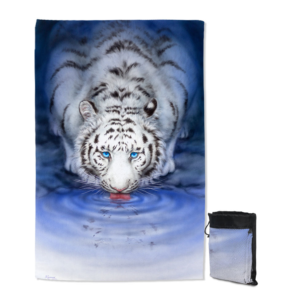 Cool Wildlife Animal Art White Tiger Oasis Quick Dry Beach Towel