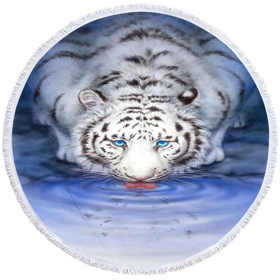 Cool Wildlife Animal Art White Tiger Oasis Round Beach Towel