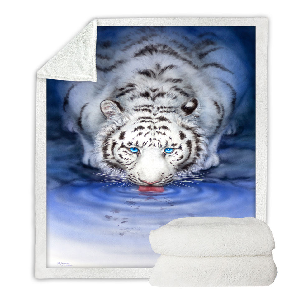 Cool Wildlife Animal Art White Tiger Oasis Sherpa Blanket